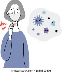 an old woman who has a sore throat due to a cold