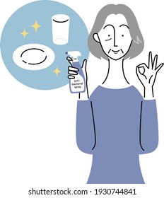 an old woman who keeps tableware clean
