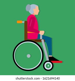 An old woman who uses a wheelchair vector illustration in flat style 