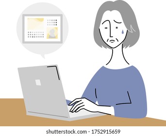 an old woman whose eyes are tired by using a computer