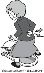 An old woman whose knees and waist are painful when crossing a Japanese-style toilet