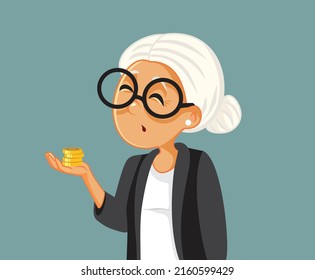 
Mujer mayor preocupada por la ilustración de la caricatura del vector de dinero. La abuelita anciana endeudada luego de gastar todos sus ahorros y el dinero de sus pensiones

