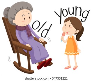 Old woman and young girl illustration