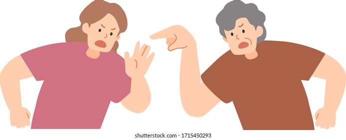 an old woman and a young woman having a quarrel  -vector illustration