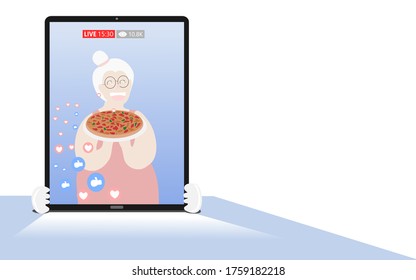 Old women are broadcasting live pizza reviews on social media.