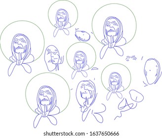 The old women in green circles pattern. With glitch-faces.