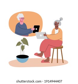 old women using technology in video calling characters vector illustration design
