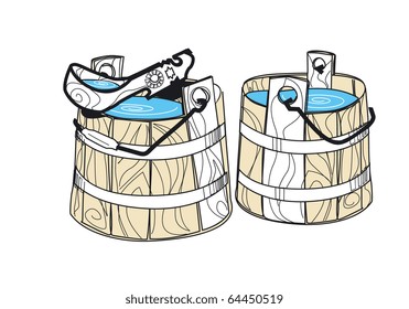 old wood buckets