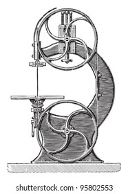 Old wood cutting machine / vintage illustration from Meyers Konversations-Lexikon 1897