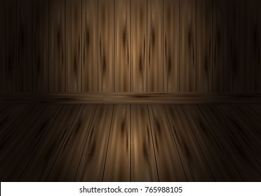 Old wood empty room background texture vector illustration.