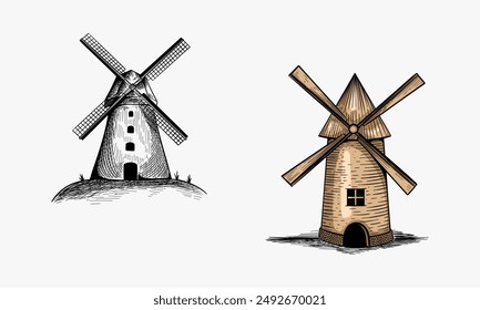 Old wood windmill logo design template