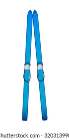 Old wooden alpine skis in blue design
