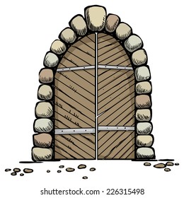 old wooden arched door, vector illustration