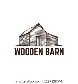 Old Wooden Barn Vector Illustration.