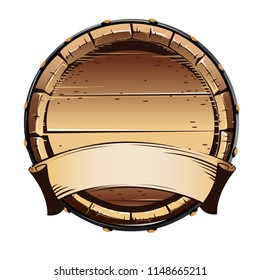 Old wooden barrel for alcohol. Vector illustration on white background.
