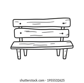 Old wooden bench in doodle style. Hand drawn vector illustration on white background