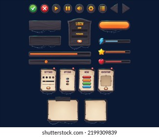 Old wooden boards with buttons frames game vector