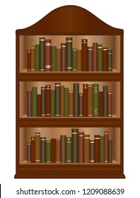 Old Wooden Bookshelf With Antique Collection Of Books