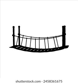 Old wooden bridge silhouette isolated on white background. Bridge icon vector illustration.