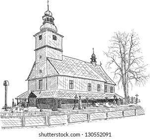 old wooden chapel with cementery in Sedliste, Czech republic