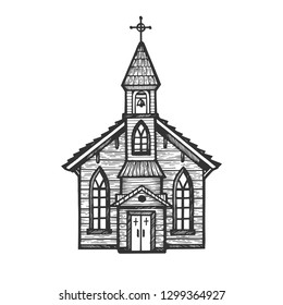 Old wooden church chapel engraving vector illustration. Scratch board style imitation. Hand drawn image.