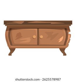 Armário de madeira velho com pintura lascada e arranhões, sugerindo uso longo e uma estética rústica