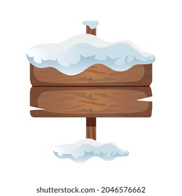 Old wooden direction post covered with snow realistic vector illustration