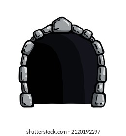 Old wooden door of castle. Ancient entrance to fortress or house. Cartoon scenery. Gate to dungeon. Door with arch and doorway. Hand drawn outline illustration