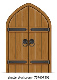 Old Wooden Door Vector Illustration Isolated On White Background