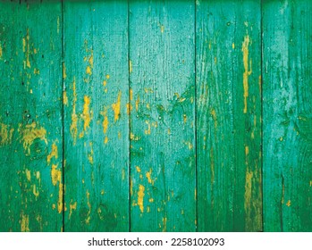 Old wooden fence, green and yellow vector grunge background. UHD 4K wallpaper. For screen, desktop, site design, overlay, stencil, banner, stylization, design and polygraph. Good texture