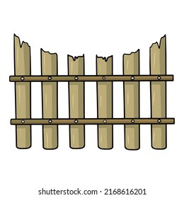 An old wooden fence with a semicircular upper section, vector illustration in cartoon style on a white background