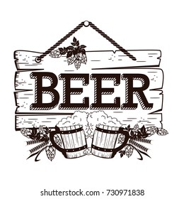 old wooden frame beer. Vector illustration. vintage