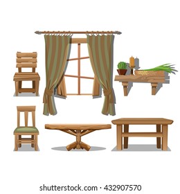 Old wooden furniture. The interior in the style of the Wild West. Vector illustration.