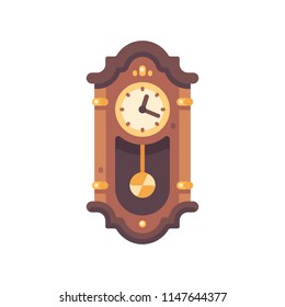 Old wooden grandfather clock flat icon. Antique furniture illustration.