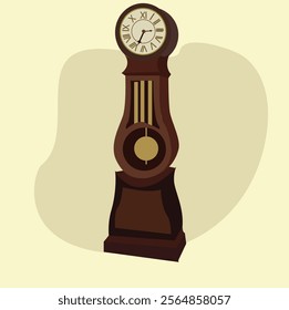 Old wooden grandfather clock with round dial under glass, 