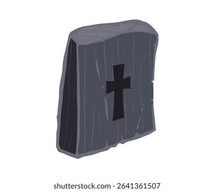 Old wooden grave with cross standing in cemetery