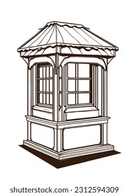 Old Wooden Kiosk perspective Drawing ancient style design vector art