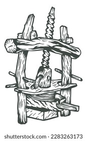 Old wooden olive oil press - vector illustration