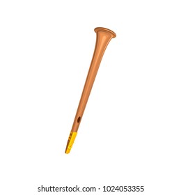 Old wooden pipe sopilka in flat style. Concept of small woodwind musical instrument. Cylindrical tube with flared end. Vector design for music poster