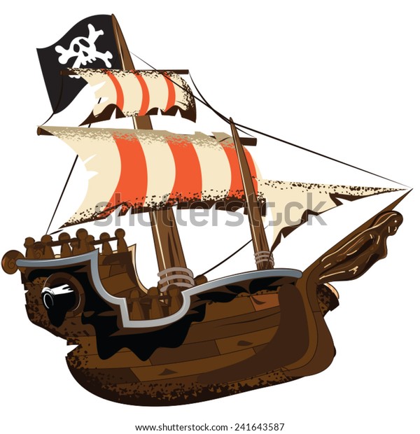 Old Wooden Pirate Ship Sails Flag Stock Vector (Royalty Free) 241643587