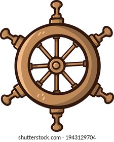 Old wooden pirate ship steering wheel colorful vector illustration clipart on transparent background