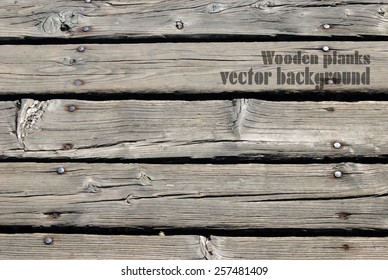 Old wooden planks texture for your design. Vintage vector background