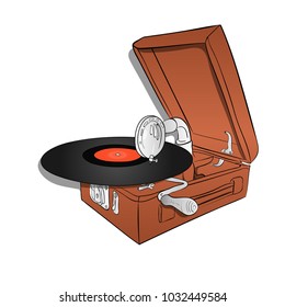 An old wooden record player. Vector Illustration.