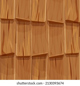 Old wooden roof cover from planks, ui game background, seamless pattern in cartoon style isolated. Detailed, textured material. 