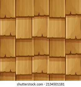 Old wooden roof cover from planks, ui game background, seamless pattern in cartoon style isolated. Detailed, textured material. . Vector illustration