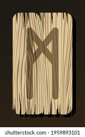 OLD WOODEN RUNE OF MANNAZ ON A WHITE BACKGROUND IN VECTOR