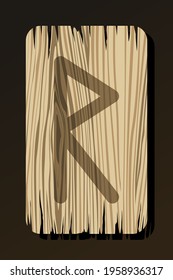OLD WOODEN RUNE OF RAIDHO ON A WHITE BACKGROUND IN VECTOR