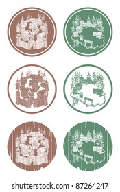 Old wooden Russian town, vector
