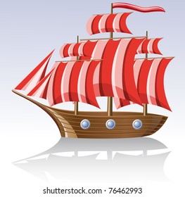 old wooden sailing vessel vector illustration