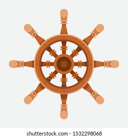 Old wooden ship steering wheel.
